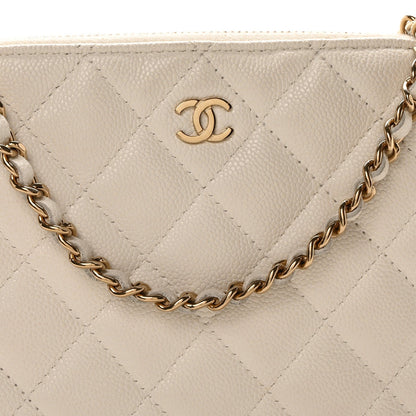Caviar Quilted Classic Clutch With Chain White