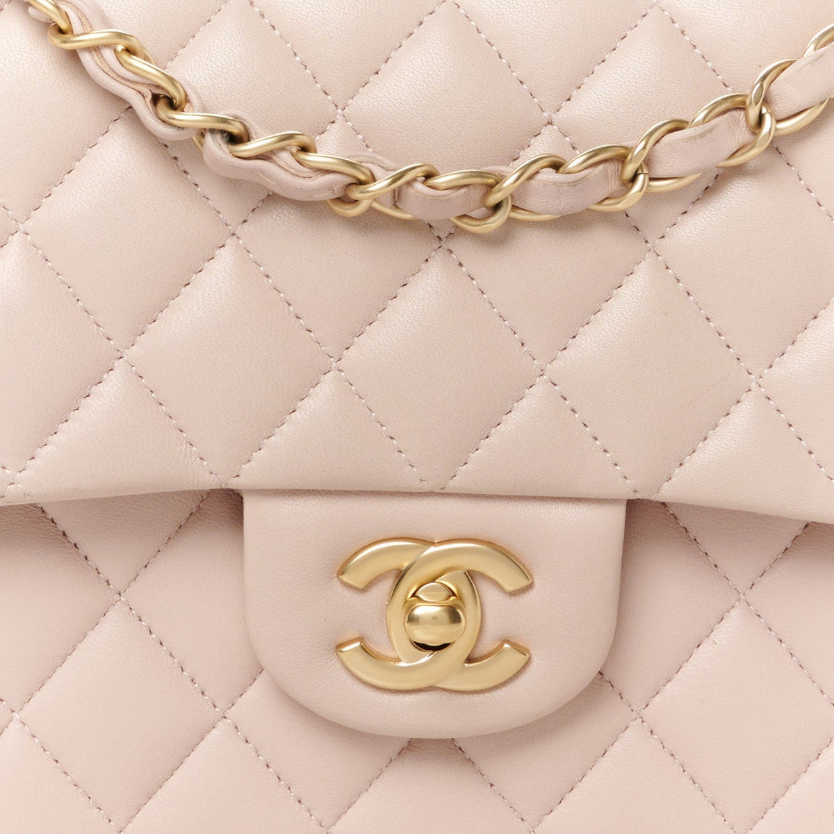 Lambskin Quilted Medium Double Flap Light Pink