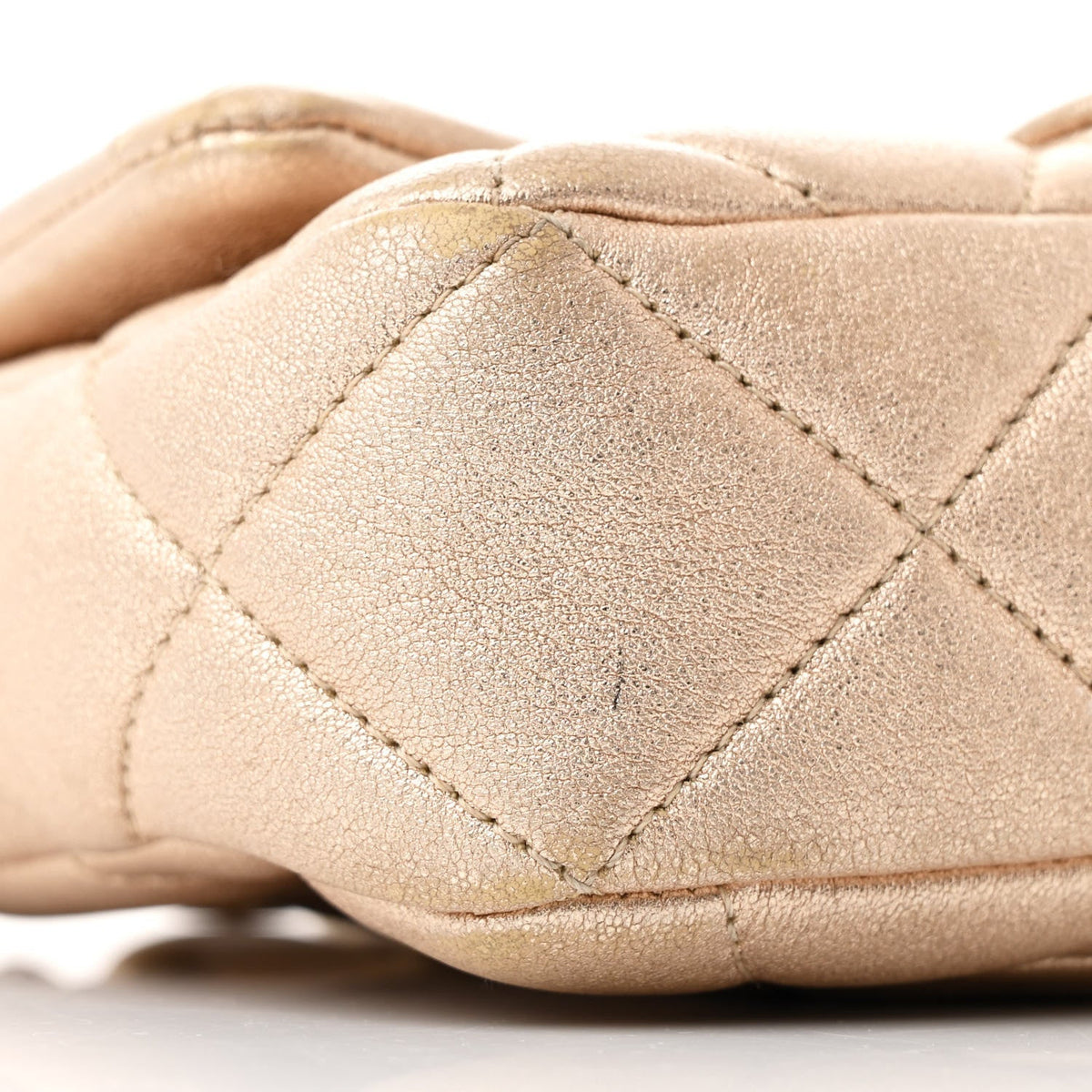 Metallic Lambskin Quilted Mini Lacquered Chain Flap Gold
