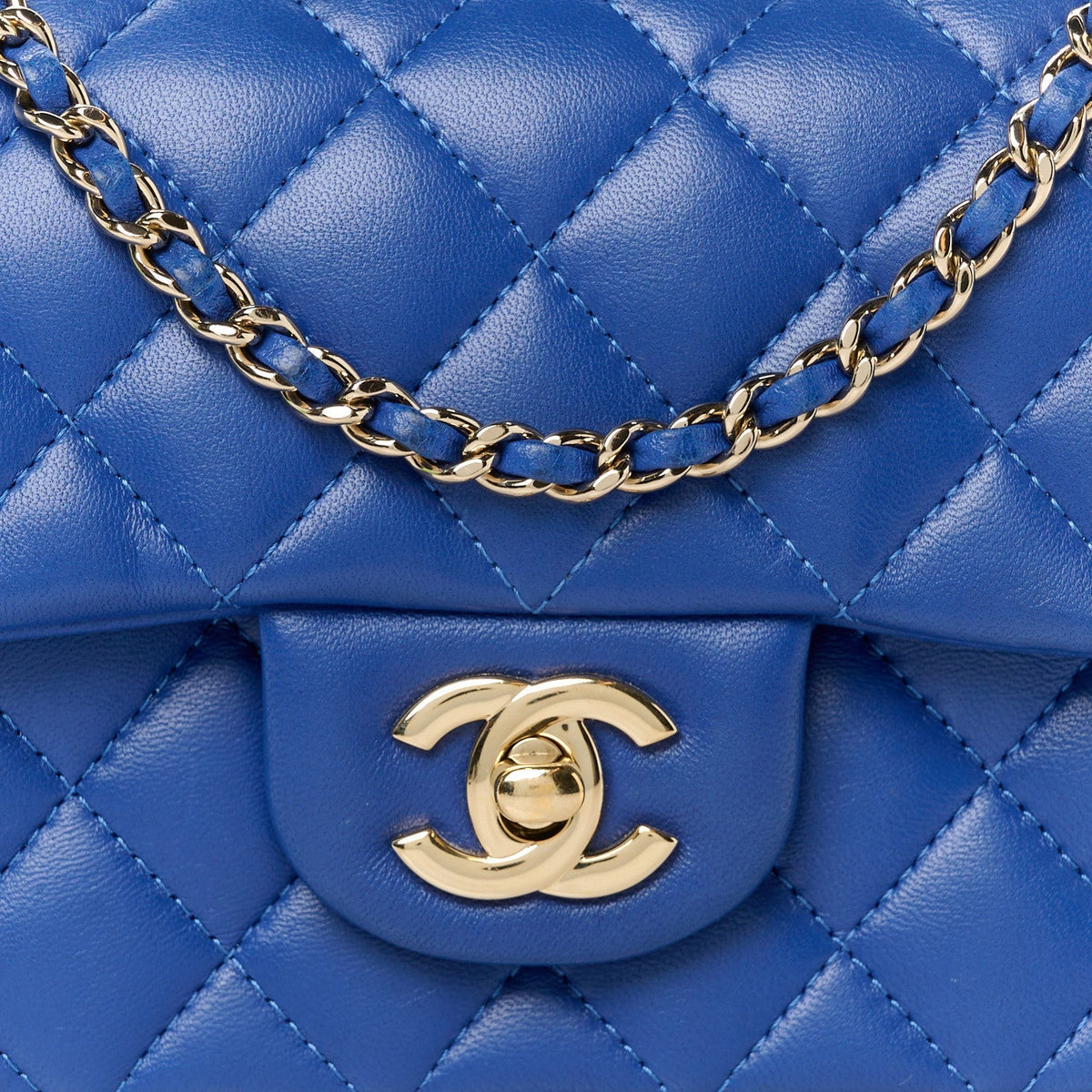 Lambskin Quilted Mini Top Handle Rectangular Flap Blue