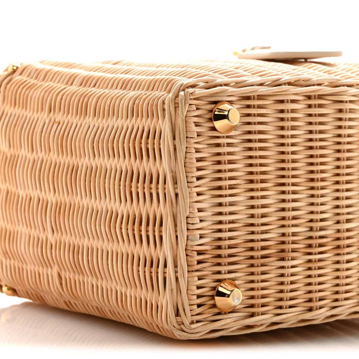 Canvas Wicker Shoulder Bag White Tan