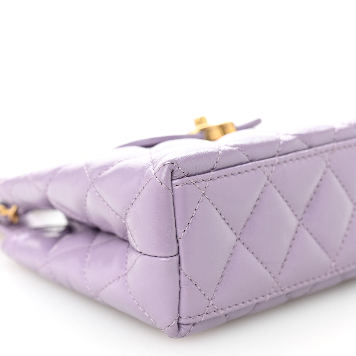 Shiny Aged Calfskin Quilted Nano Kelly Shopper Lilac