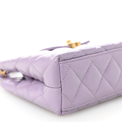 Shiny Aged Calfskin Quilted Nano Kelly Shopper Lilac
