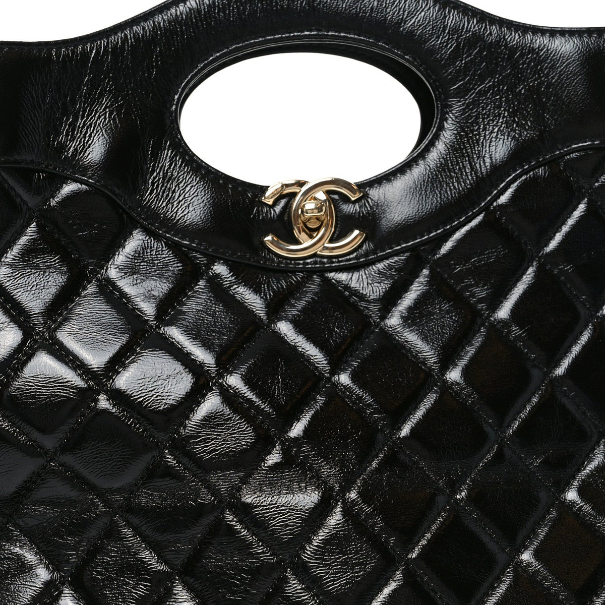 Shiny Crumpled Calfskin Quilted Large 31 Shopping Bag Black