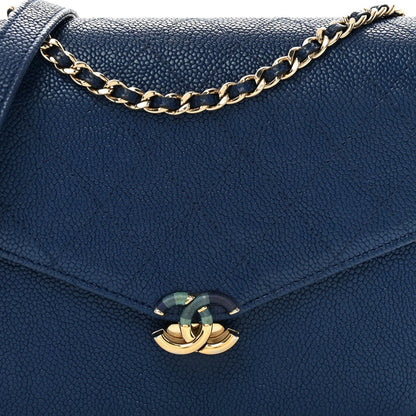 Grained Calfskin Quilted Cuba Square Wallet On Chain WOC Blue