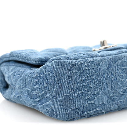 Denim Quilted Camellia Sweetheart Mini Flap Blue
