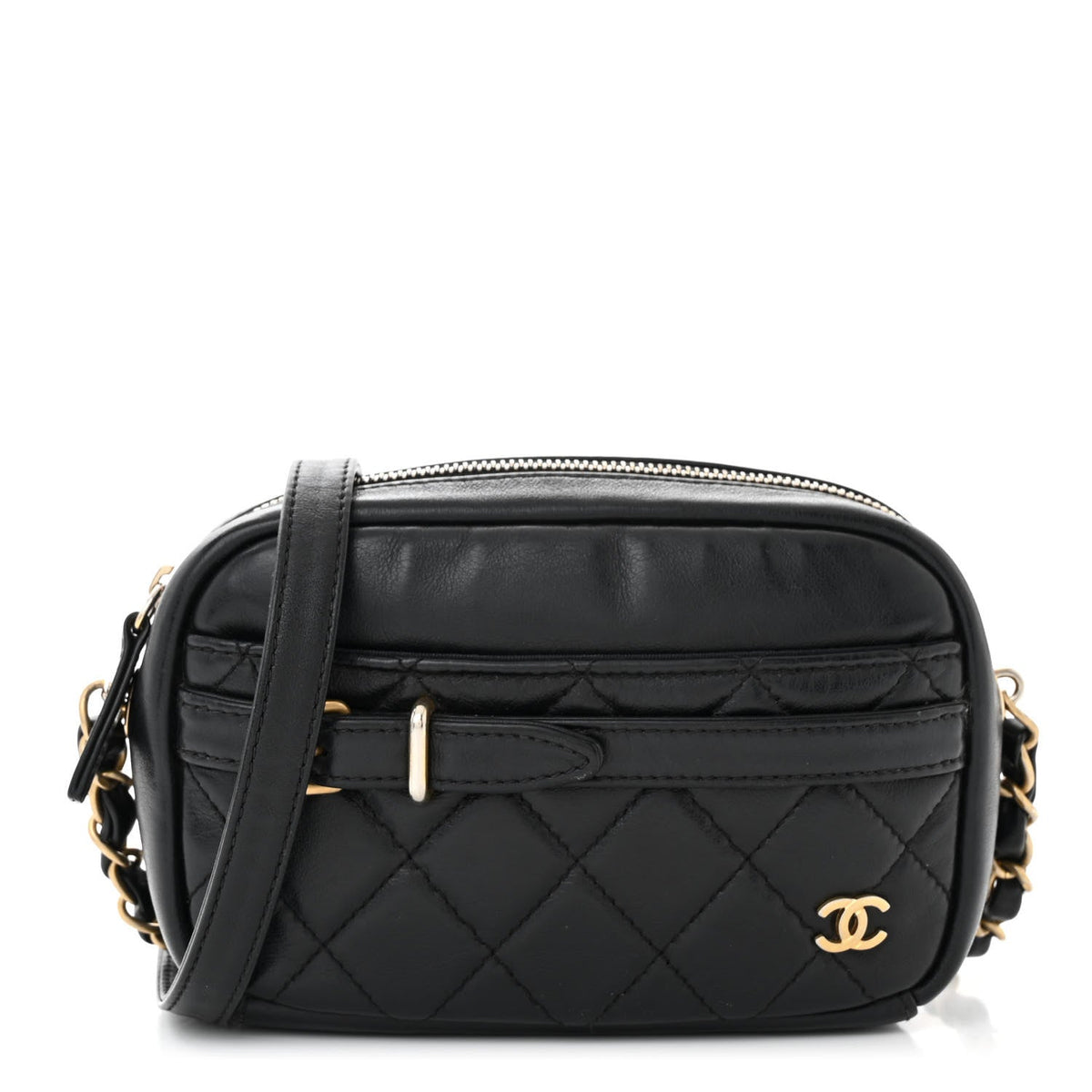 Lambskin Quilted Small Buckle Camera Case Bag Black