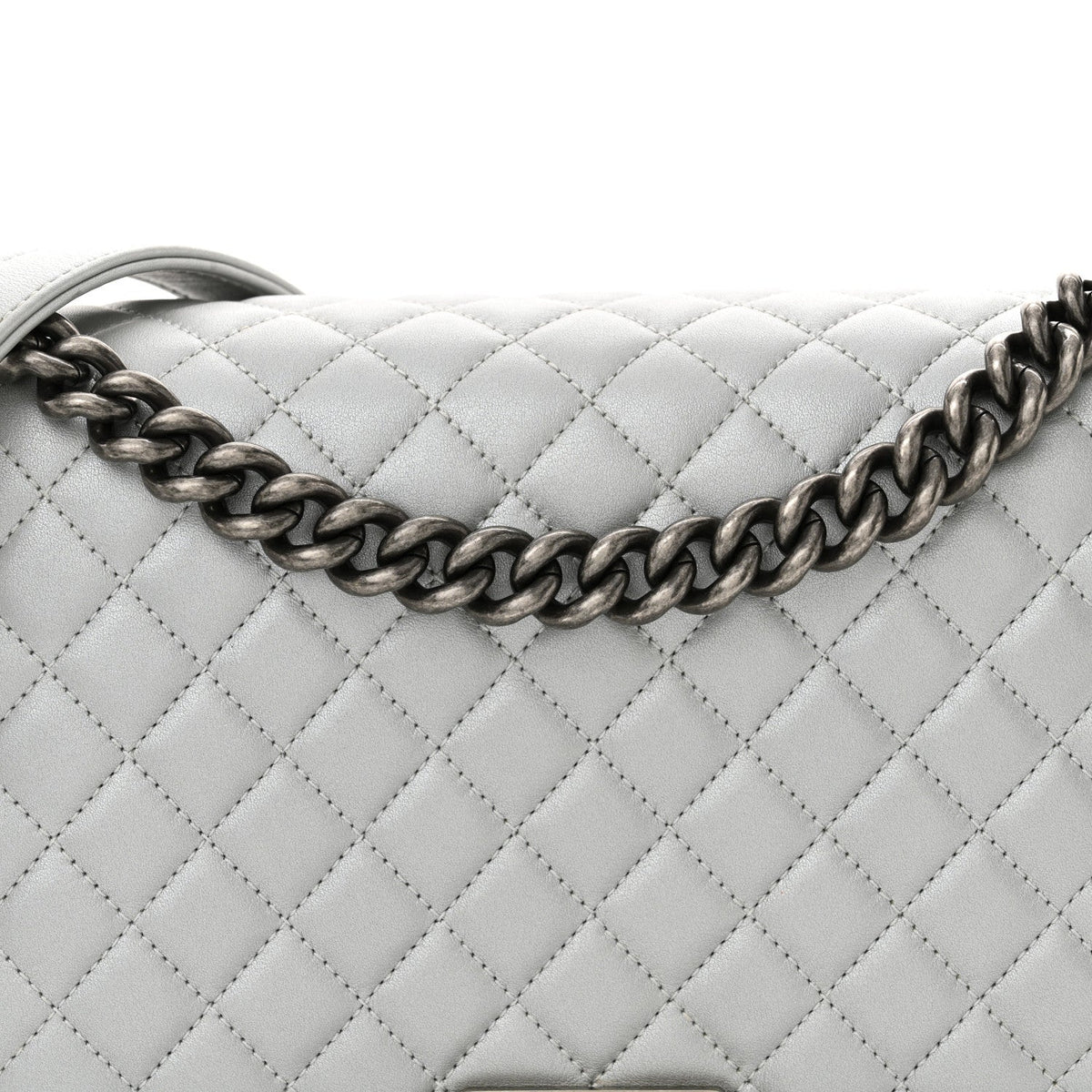Metallic Calfskin Quilted New Medium Boy Flap Silver