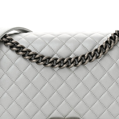 Metallic Calfskin Quilted New Medium Boy Flap Silver