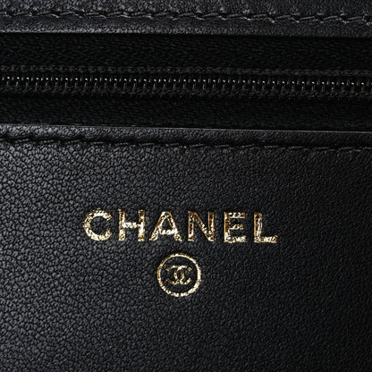 Lambskin Pearl Strass Quilted CC Wallet on Chain WOC Black