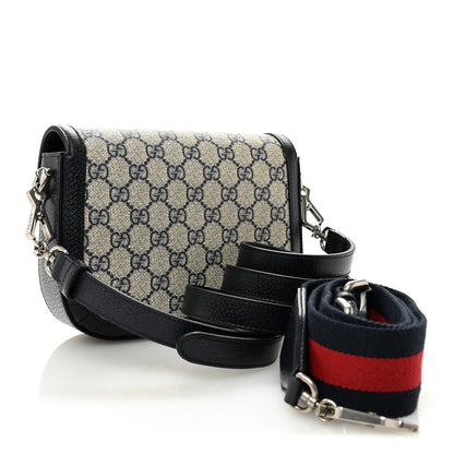 GG Supreme Monogram Textured Dollar Calfskin Web Mini Horsebit 1955 Shoulder Bag Beige Blue