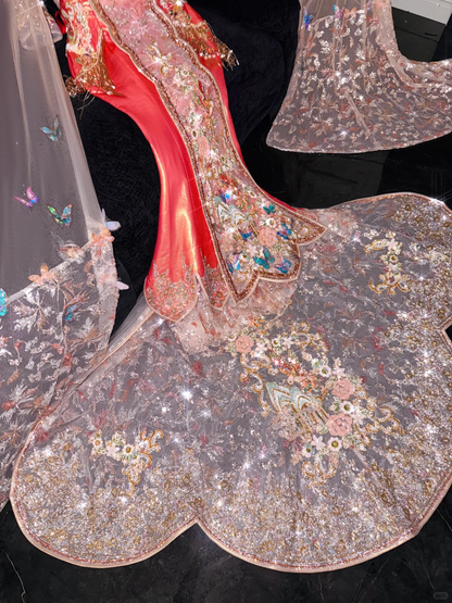 Gorgeous Shiny Beaded Exquisite Embroidery 3D Butterflies Mermaid Floor-length Evening Dress Prom Dresses D1663