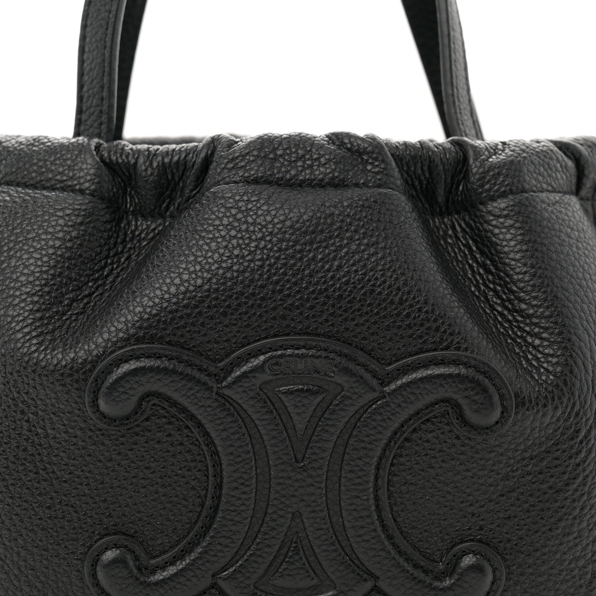 Calfskin Cuir Small Triomphe Cabas Drawstring Black