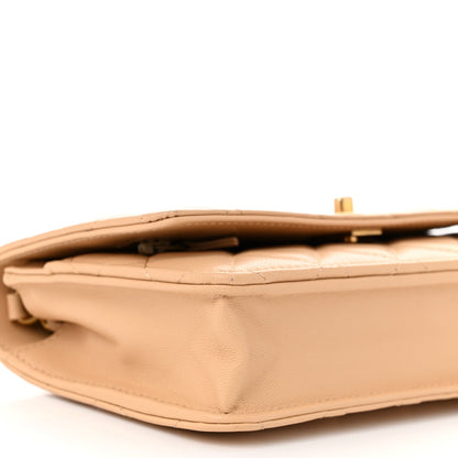 Lambskin Quilted CC Pearl Crush Wallet on Chain WOC Beige