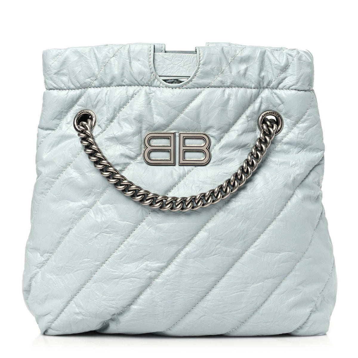 Crushed Calfskin Quilted Crush Small Tote Bag Light Blue