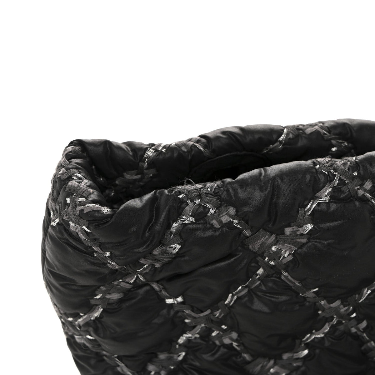 Nylon Quilted Tweed Stitch Bubble Tote Black