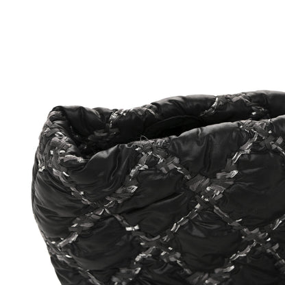 Nylon Quilted Tweed Stitch Bubble Tote Black