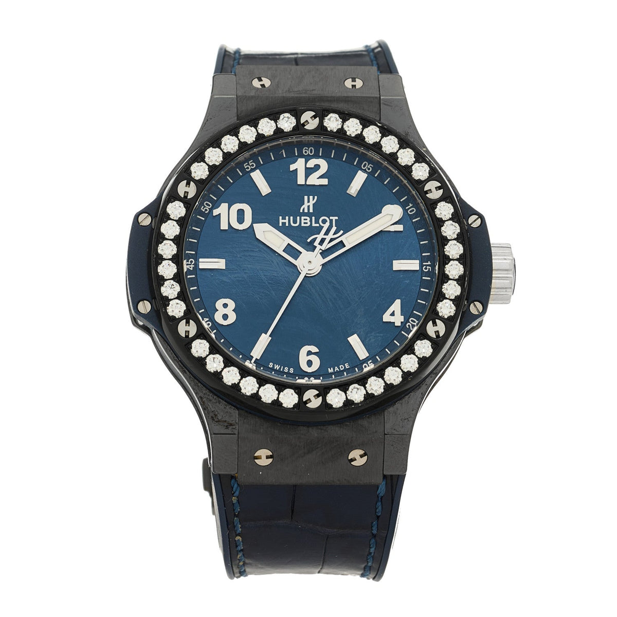 Ceramic Alligator Diamond 38mm Big Bang Quartz Watch Blue 361.CM.7170.LR.1204