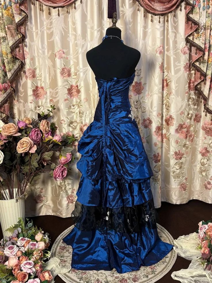 Vinatge Blue With Lace Strapless Long Formal Dress Prom Dress SH5669