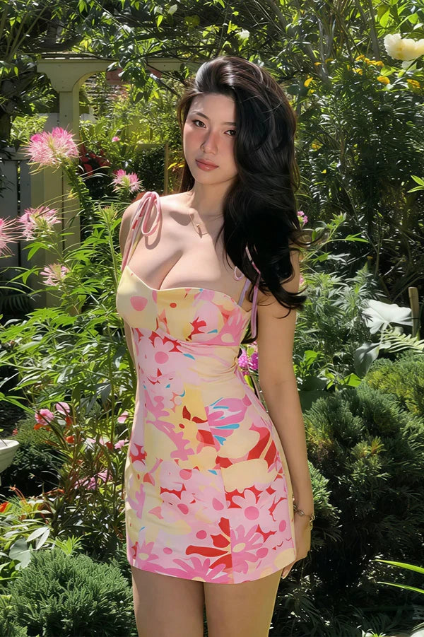 Summer Colorful Sheath Straps Print Floral Satin Short Homecoming Dress Outfits SH5813