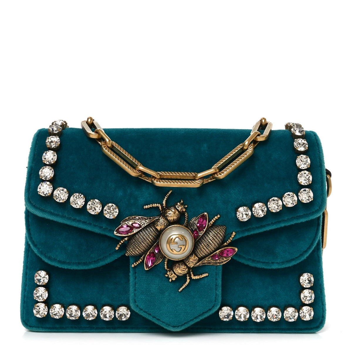 Velvet Crystal Mini Bee Broadway Shoulder Bag Pavone Cyan