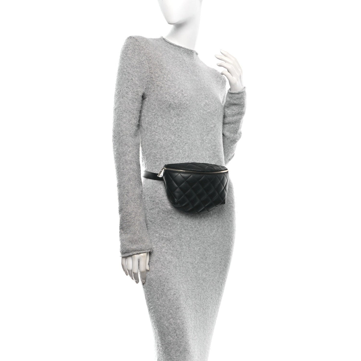 Lambskin Quilted Waist Belt Bag Black