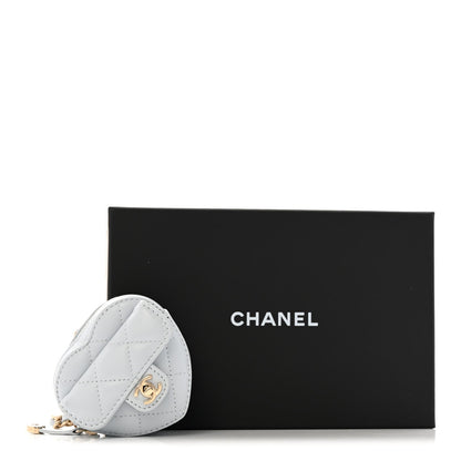 Lambskin Quilted CC Mini In Love Heart Bag Charm Light Blue