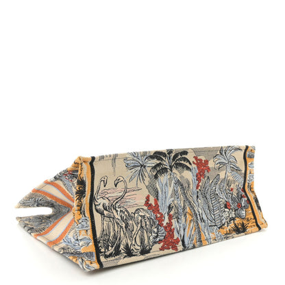 Canvas Embroidered Toile De Jouy Tropicalia Large Book Tote Denim Blue