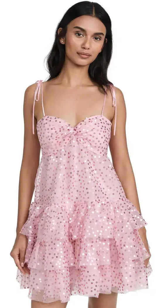 Cute A Line Spaghetti Straps Pink Sequin Short Formal Homecoming Dresses Party Graduation Dress Hoco Dresses DH2738