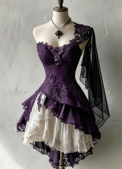 Cute Black Prom Dress One-shoulder A-Line Party Dress Tulle Appliques Short Birthday Dress DP05122
