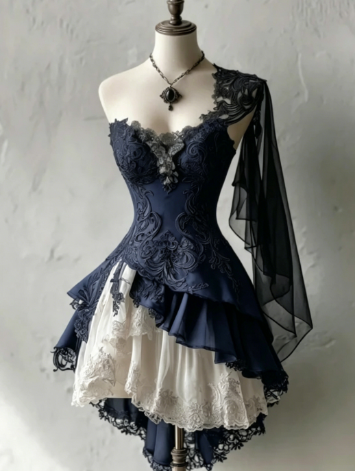 Cute Black Prom Dress One-shoulder A-Line Party Dress Tulle Appliques Short Birthday Dress DP05122