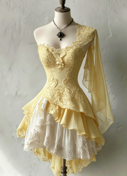 Cute Black Prom Dress One-shoulder A-Line Party Dress Tulle Appliques Short Birthday Dress DP05122