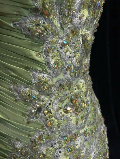 Green Spaghetti Straps Mermaid Vintage Long Evening Party Dresses, D1210