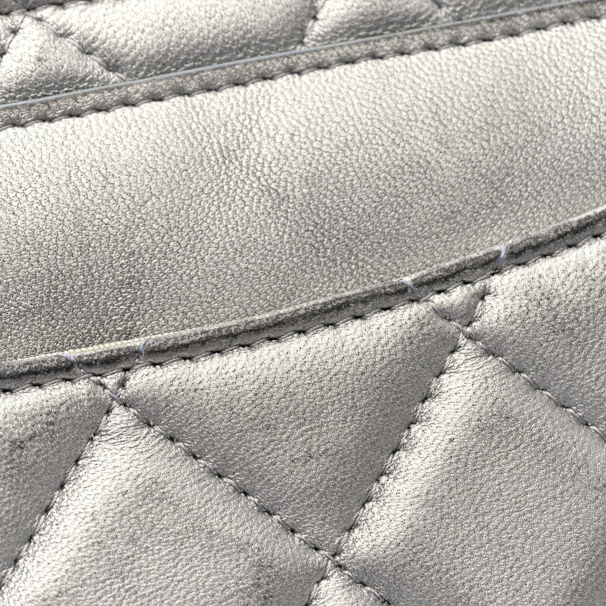 Metallic Lambskin Quilted Clutch With Chain Silver