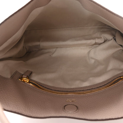 Pebbled Calfskin Small Alix Padlock Zip Hobo Bag Beige
