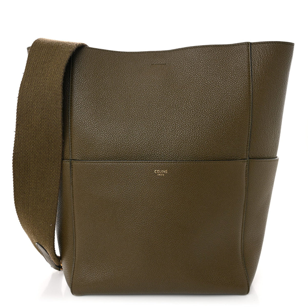 Soft Grained Calfskin Sangle Bucket Bag Light Khaki