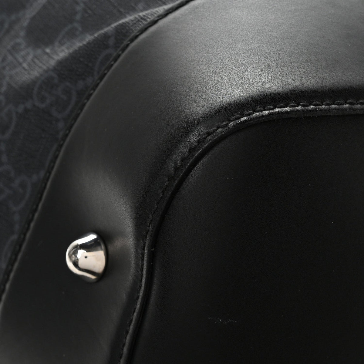 Soft GG Supreme Monogram Appia Calfskin Web Large Carry On Duffle Bag Black Grey