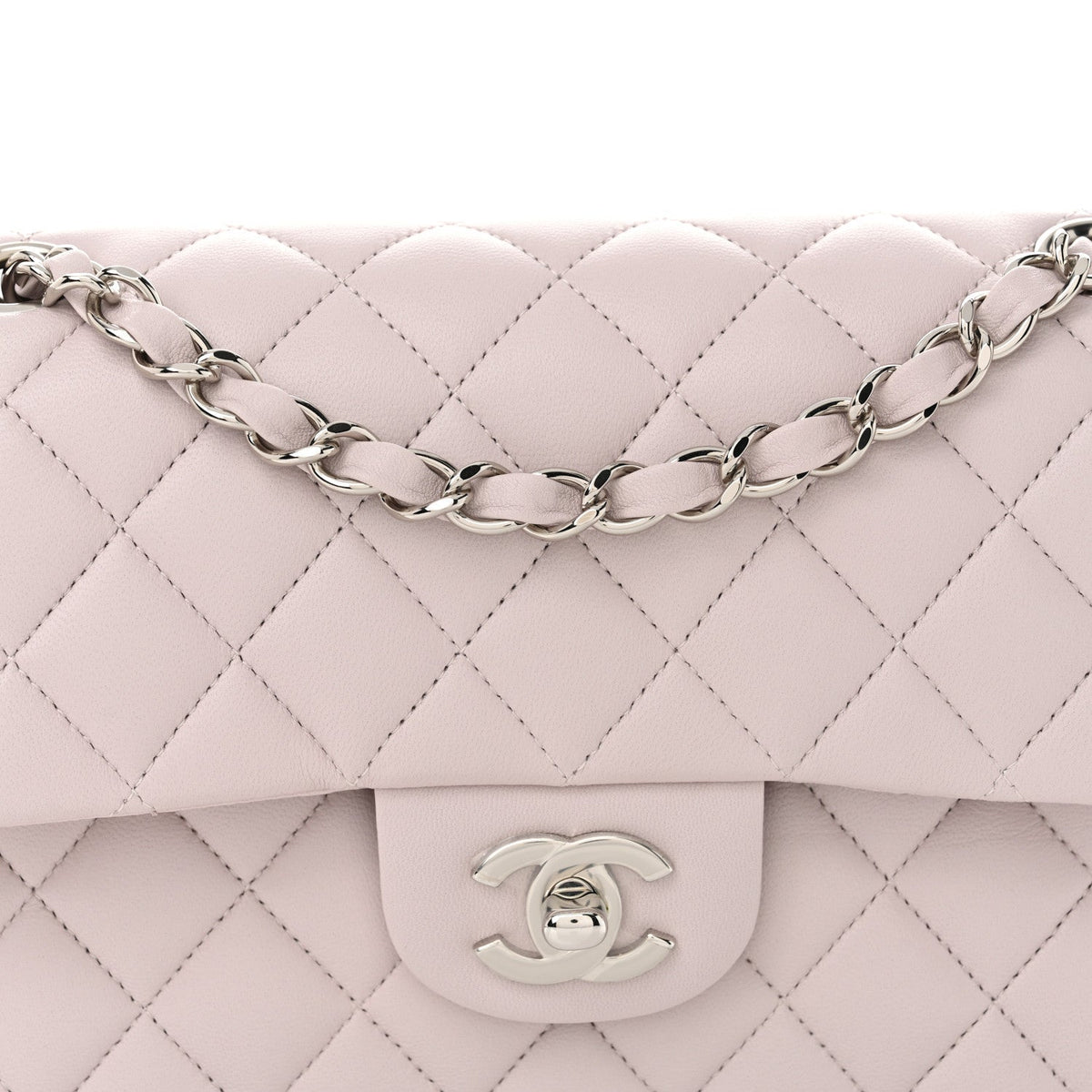 Lambskin Quilted Small Double Flap Light Purple