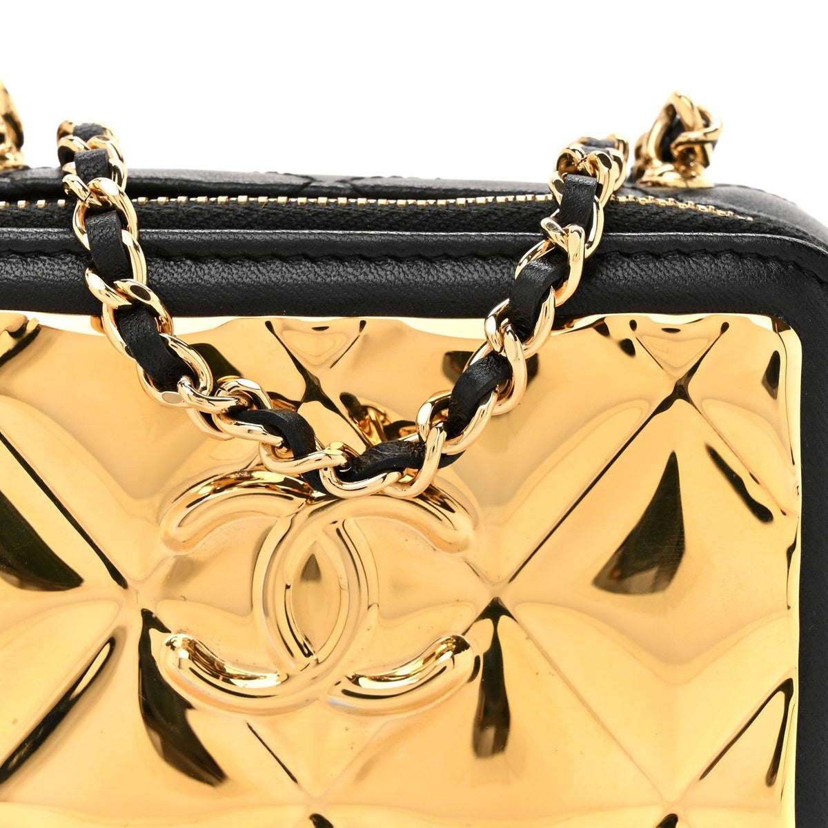 Lambskin Quilted Mini Golden Plate Clutch With Chain Black