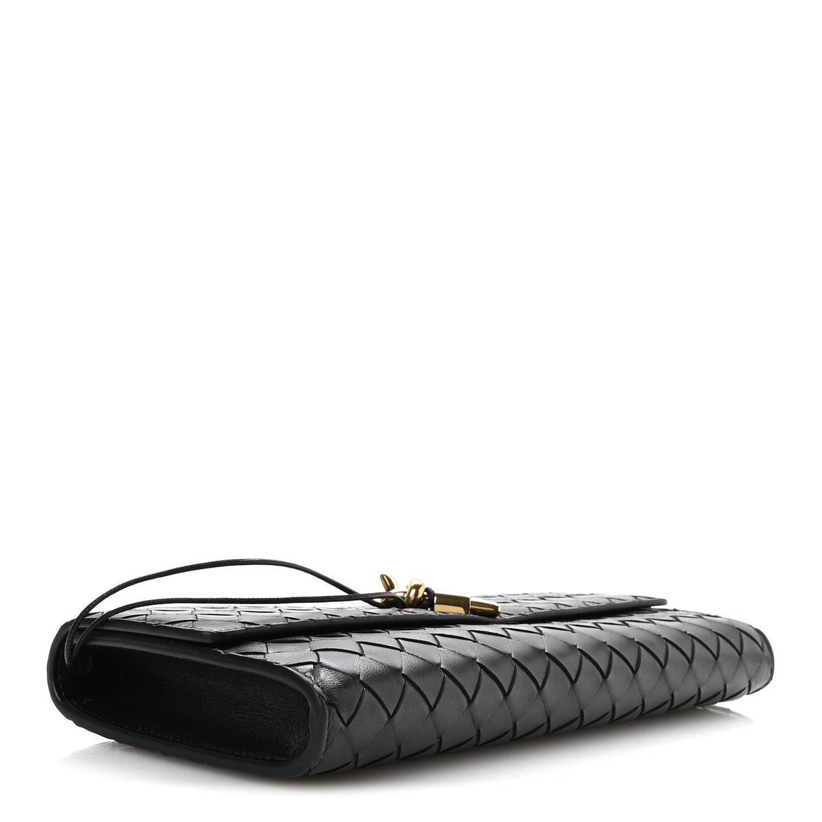 Nappa Intrecciato Long Andiamo Top Handle Clutch Black