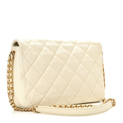Shiny Caviar Quilted Small Chain Melody Flap White