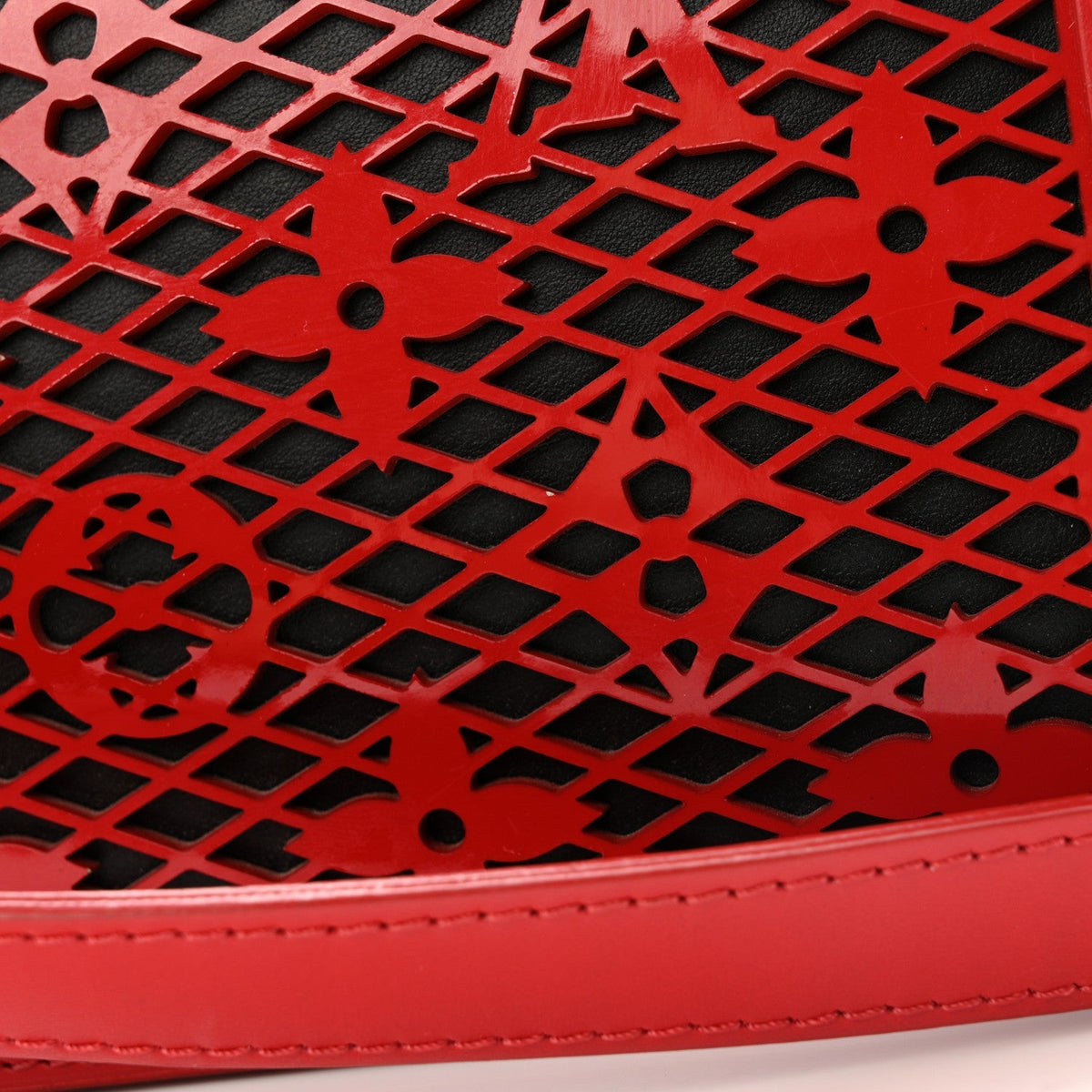 Patent Calfskin Monogram Lace Dauphine Mini Red