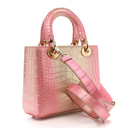 Metallic Alligator Gradient Small Lady Dior Pink