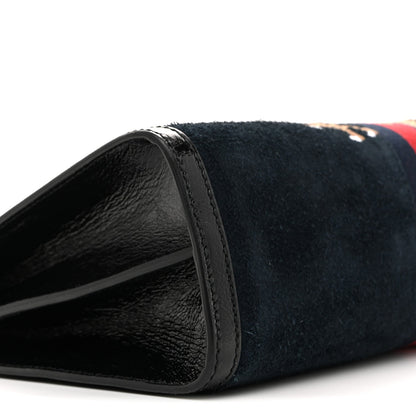 Suede Patent Web Dragon Embroidered Medium Ophidia Chain Shoulder Bag Blue Multicolor Black