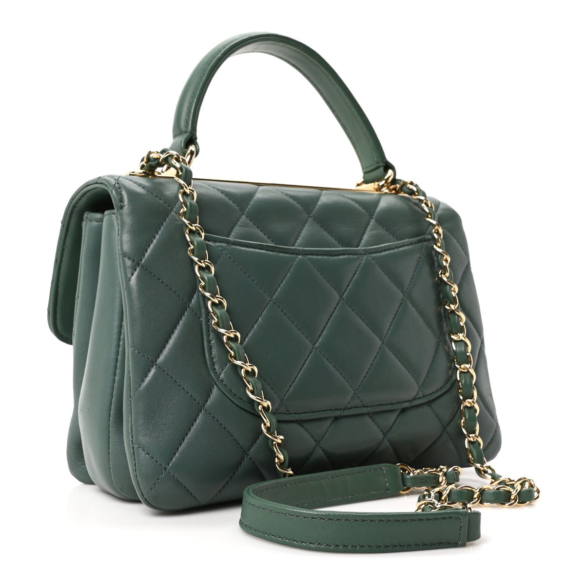 Lambskin Quilted Small Trendy CC Flap Dual Handle Bag Green