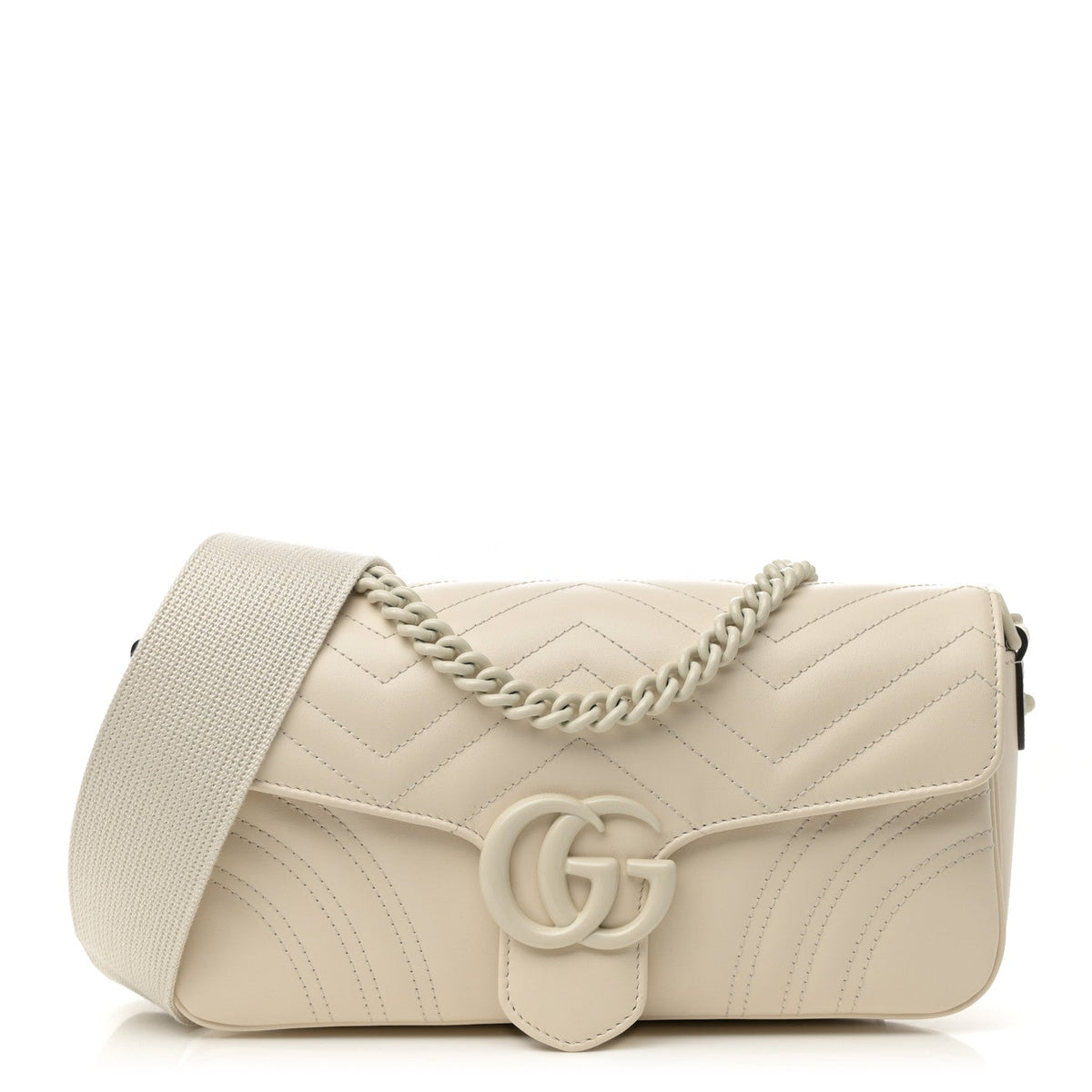 Calfskin Matelasse Monochrome GG Marmont Crossbody Shoulder Bag White
