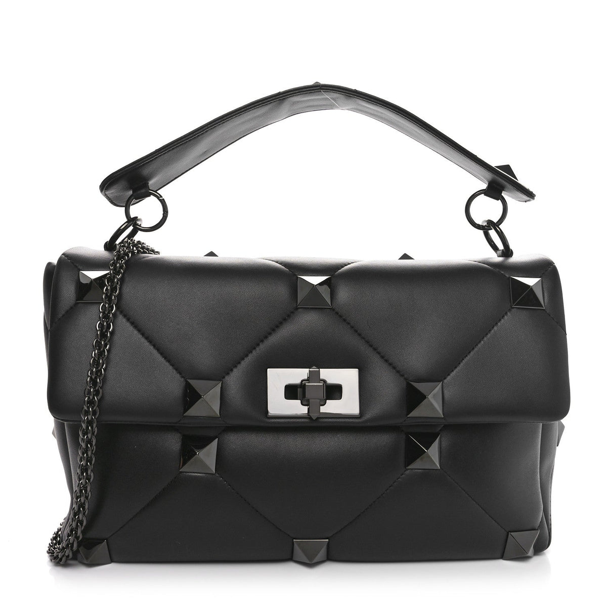 Nappa Monochrome Large Roman Stud Shoulder Bag Black
