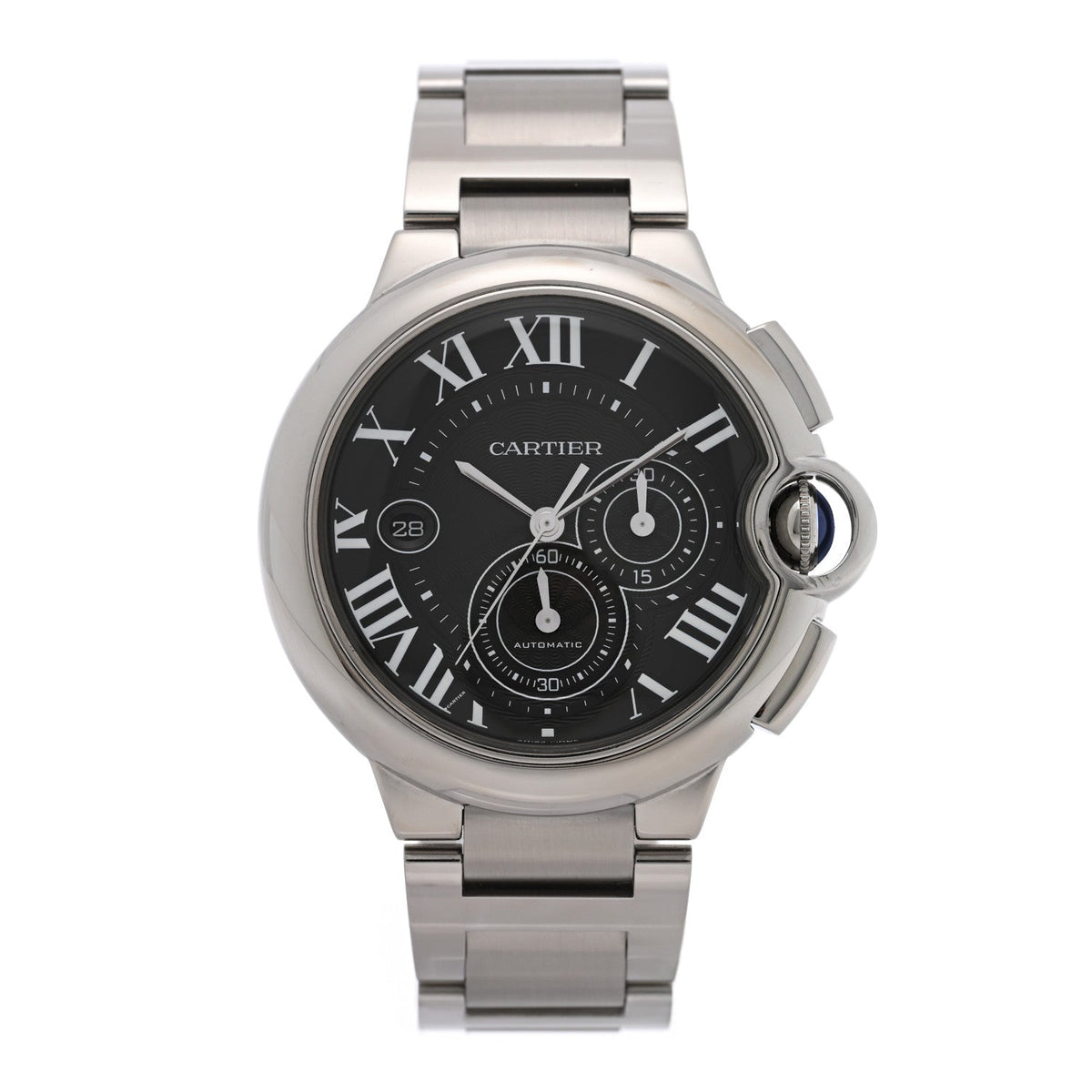 Stainless Steel 44mm Ballon Bleu De Cartier Chronograph Automatic Watch Black
