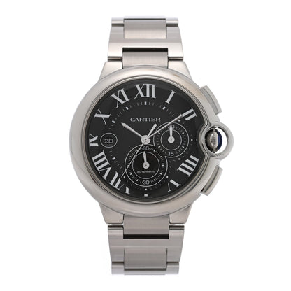 Stainless Steel 44mm Ballon Bleu De Cartier Chronograph Automatic Watch Black