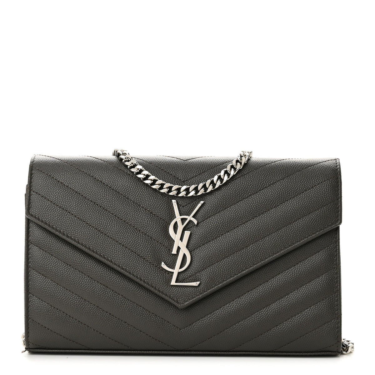 Grain De Poudre Matelasse Chevron Monogram Chain Wallet Fog